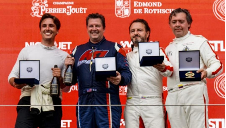 Podio de Nelson Calle y Juan Pablo Orjuela en la Copa Porsche, en Imola